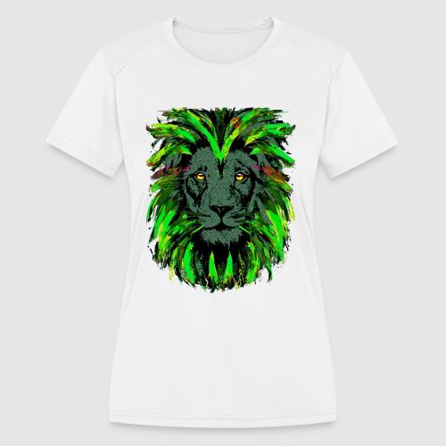Green Lion Head Portrait Drawing - Green Lion - Women's Moisture Wicking Performance T-Shirt