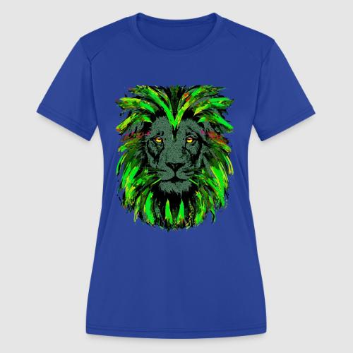 Green Lion Head Portrait Drawing - Green Lion - Women's Moisture Wicking Performance T-Shirt