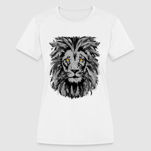 Artistic Lion Head Portrait Drawing - Gray Lion - Women's Moisture Wicking Performance T-Shirt
