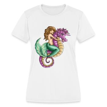 Little mermaid and cute seahorse lovely friendship - Women's Moisture Wicking Performance T-Shirt - white - Front - Zoe (177cm)