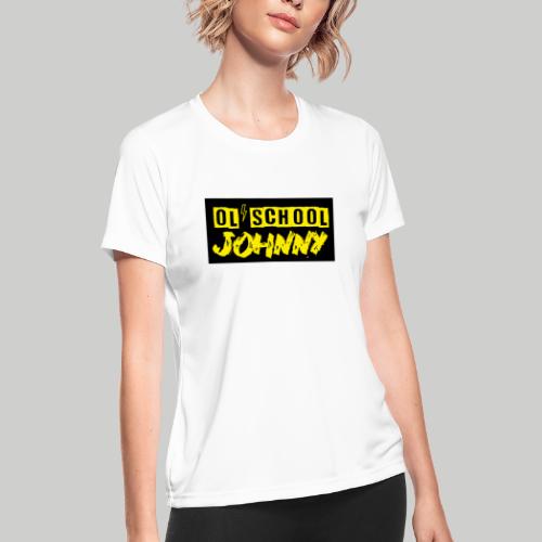 Ol' School Johnny Yellow Text on Black Square - Women's Moisture Wicking Performance T-Shirt
