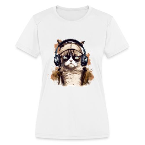Funny Cat - grumpy face - Women's Moisture Wicking Performance T-Shirt