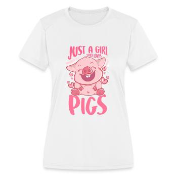 Adorable Just a Girl Who Loves Pigs Cute Piglet - Women's Moisture Wicking Performance T-Shirt - white - Front - Zoe (177cm)