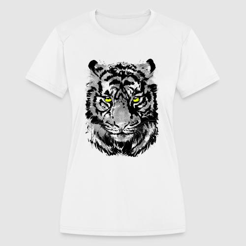 Gray Tiger Head Portrait Drawing - Black and White - Women's Moisture Wicking Performance T-Shirt