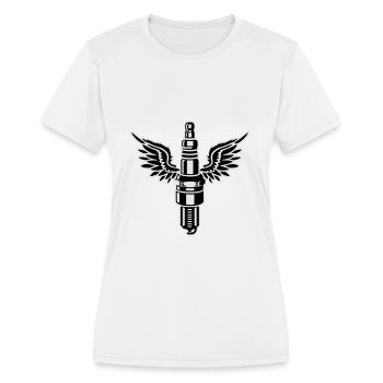 Sparkplug with wings motor motorsport mechanic - Women's Moisture Wicking Performance T-Shirt - white - Front - Zoe (177cm)