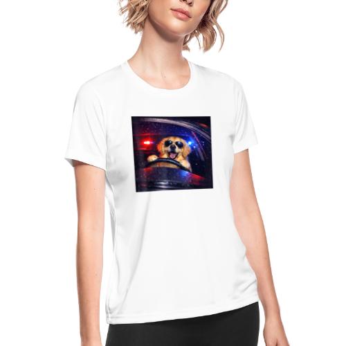 Funny Police Golden Retriever Meme Tee - Women's Moisture Wicking Performance T-Shirt