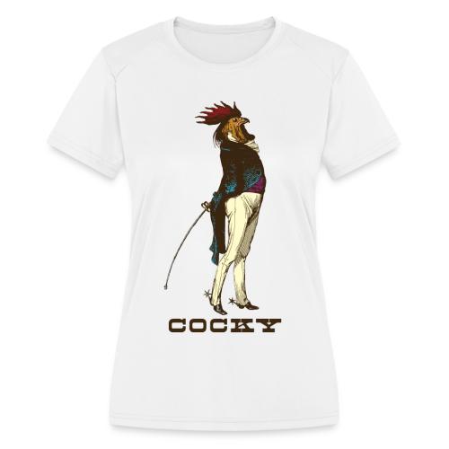 Cocky the Vintage Rooster Chicken - color - Women's Moisture Wicking Performance T-Shirt