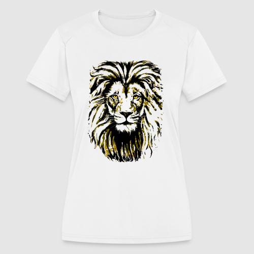 Yellow Lion Head Portrait Drawing - Lion Face - Women's Moisture Wicking Performance T-Shirt