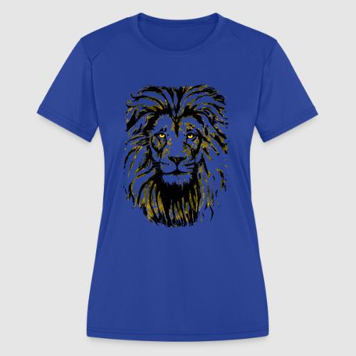 Yellow Lion Head Portrait Drawing - Lion Face - Women's Moisture Wicking Performance T-Shirt