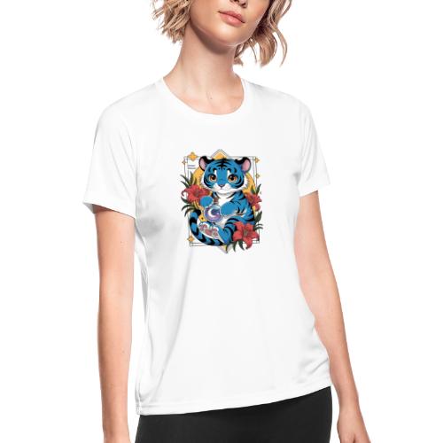 Mystic Blue Tiger Anime Potion Design – Cute tiger - Women's Moisture Wicking Performance T-Shirt