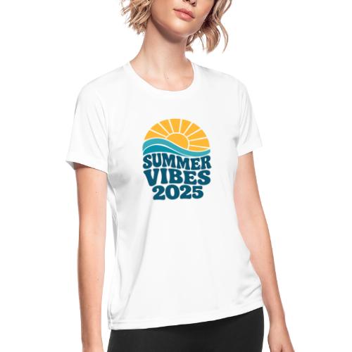 Summer Vibes 2025 Retro Sunset T-Shirt | Fun Beach - Women's Moisture Wicking Performance T-Shirt