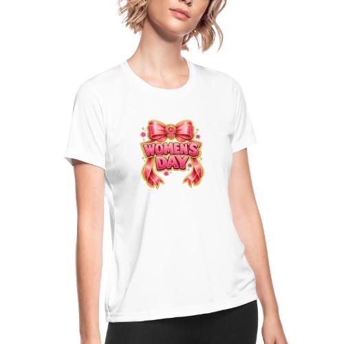 Cute Pink Bow Women’s Day Feminist Symbol - Women's Moisture Wicking Performance T-Shirt