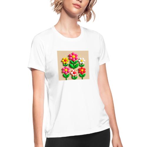 3D Flowers and Butterflies in Amber, Floral Design - Women's Moisture Wicking Performance T-Shirt