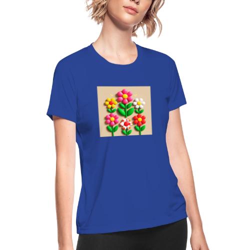 3D Flowers and Butterflies in Amber, Floral Design - Women's Moisture Wicking Performance T-Shirt