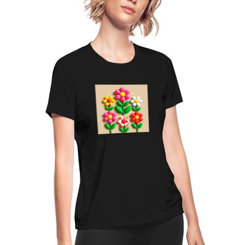 3D Flowers and Butterflies in Amber, Floral Design - Women's Moisture Wicking Performance T-Shirt