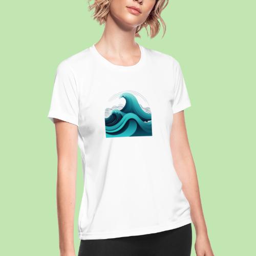 Dynamic Ocean Wave Illustration - Women's Moisture Wicking Performance T-Shirt