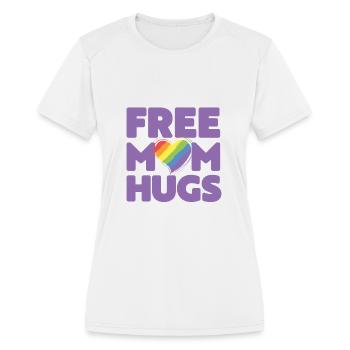 Free Mom Hugs, Free Mom Hugs Rainbow Gay Pride - Women's Moisture Wicking Performance T-Shirt - white - Front - Zoe (177cm)