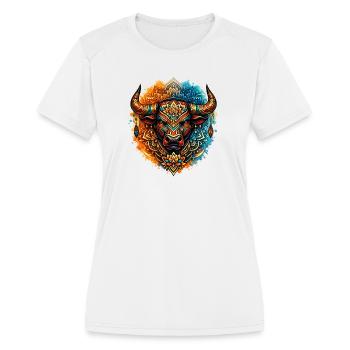 Sacred Tribal Bull Mandala Boho Watercolor Art - Women's Moisture Wicking Performance T-Shirt - white - Front - Zoe (177cm)