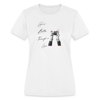 Through A Lens Photography Aesthetic Camera Quote - Women's Moisture Wicking Performance T-Shirt - white - Front - Zoe (177cm)