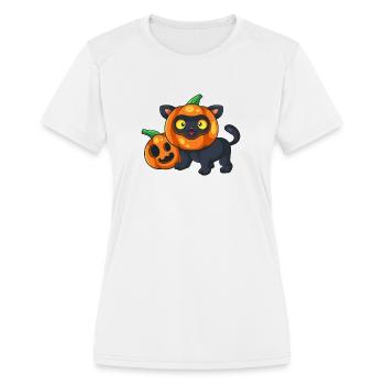 Art vectoriel mignon d’Halloween avec un chat noir en citrouille - T-shirt performance Femme - blanc - Devant - Zoe (177cm)