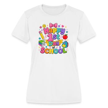 Bon premier jour d’école coloré - T-shirt performance Femme - blanc - Devant - Zoe (177cm)