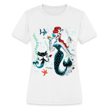 Martini Mermaid Redhead - Women's Moisture Wicking Performance T-Shirt - white - Front - Zoe (177cm)