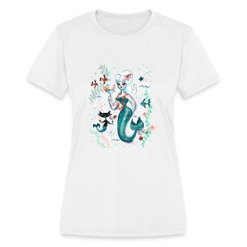 Martini Mermaid Blonde - Women's Moisture Wicking Performance T-Shirt - white - Front - Zoe (177cm)