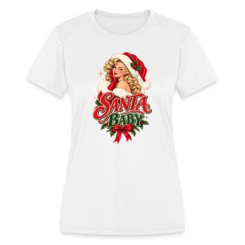 50s Vintage Santa Baby Pin Up Girl Retro Christmas - Women's Moisture Wicking Performance T-Shirt - white - Front - Zoe (177cm)