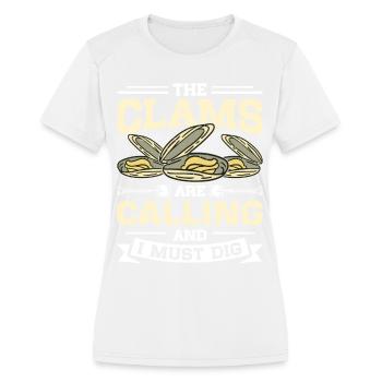 Clam Digger Enthusiast Beach Design - Women's Moisture Wicking Performance T-Shirt - white - Front - Zoe (177cm)