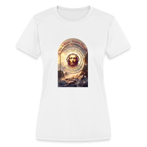 Easter He Is Risen Sacred Face T Shirt, wife Gift - Women's Moisture Wicking Performance T-Shirt