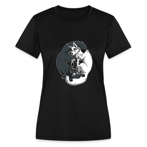 Yin Yang Foxes (white border) - Women's Moisture Wicking Performance T-Shirt