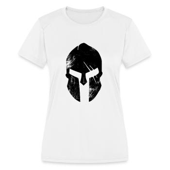Sparta scratches/ Spartan Helmet - Women's Moisture Wicking Performance T-Shirt - white - Front - Zoe (177cm)
