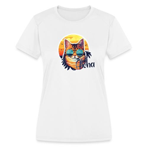 Funny Cat in Hawaiian Aloha Sunglasses - Women's Moisture Wicking Performance T-Shirt
