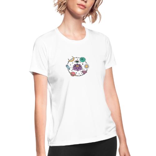 Healing Crystal, Moon, Flower, Sun - Women's Moisture Wicking Performance T-Shirt