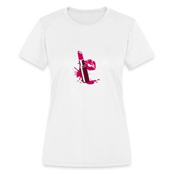 Lipstick with kissing lips - Women's Moisture Wicking Performance T-Shirt - white - Front - Zoe (177cm)