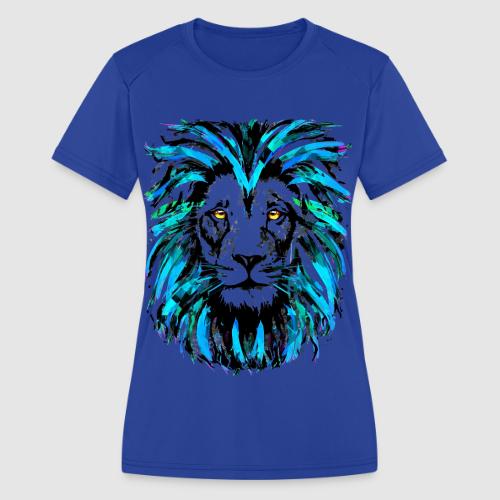 Blue Lion Head Portrait Illustration - Zodiac Leo - Women's Moisture Wicking Performance T-Shirt