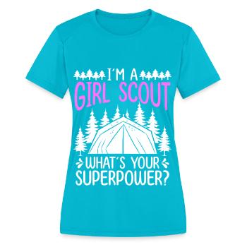 Girl Scout Leader Scouting Club Scouting Scouts - Women's Moisture Wicking Performance T-Shirt - turquoise - Front - Zoe (177cm)