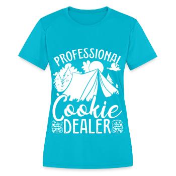 Girl Scout Leader Cookie Dealer Scouting - Women's Moisture Wicking Performance T-Shirt - turquoise - Front - Zoe (177cm)