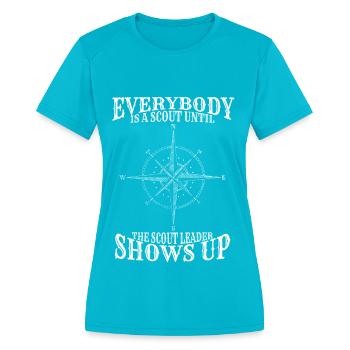 Scouting Group is a Scout Leader Girl Scouts Team - Women's Moisture Wicking Performance T-Shirt - turquoise - Front - Zoe (177cm)