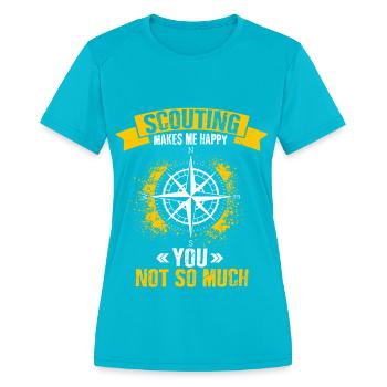 Group makes me happy Girl Scout Leader Boy Scouts - Women's Moisture Wicking Performance T-Shirt - turquoise - Front - Zoe (177cm)