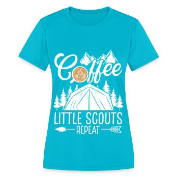 Scouting Coffee People Repeat Girl Scout Leader - Women's Moisture Wicking Performance T-Shirt - turquoise - Front - Zoe (177cm)