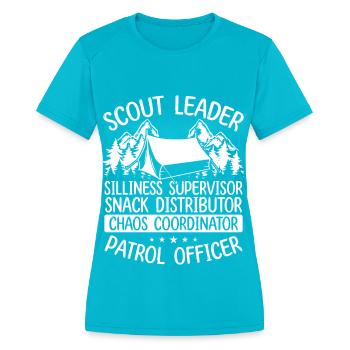 Girl Scout Leader Chaos Coordinator Scouting Tours - Women's Moisture Wicking Performance T-Shirt - turquoise - Front - Zoe (177cm)