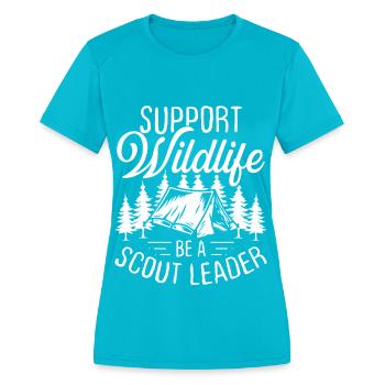 Girl Scout Leader Scouting Scouts Scouting Tours - Women's Moisture Wicking Performance T-Shirt - turquoise - Front - Zoe (177cm)