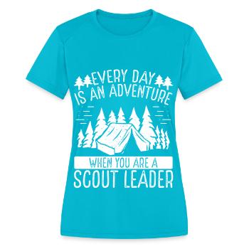 Girl Scout Leader Adventure Scouting Scouting Tour - Women's Moisture Wicking Performance T-Shirt - turquoise - Front - Zoe (177cm)