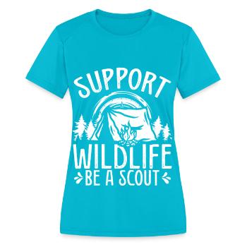 Girl Scout Leader Be a Scout Club Scouting Tours - Women's Moisture Wicking Performance T-Shirt - turquoise - Front - Zoe (177cm)