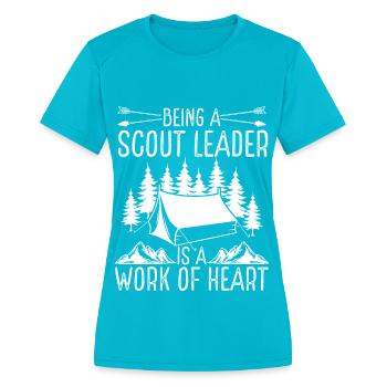 Girl Scout Leader Work of Heart Scouting Scout - Women's Moisture Wicking Performance T-Shirt - turquoise - Front - Zoe (177cm)