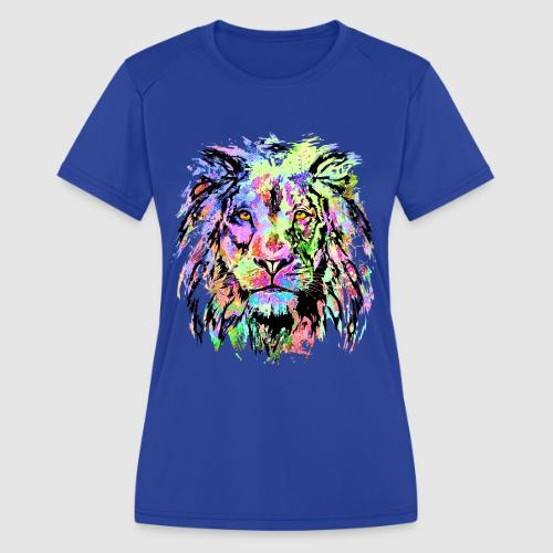 Colorful Lion Head Portrait Drawing - Wild cat - Women's Moisture Wicking Performance T-Shirt
