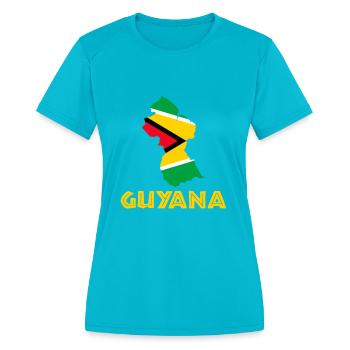 guyanese map, guyana - Women's Moisture Wicking Performance T-Shirt - turquoise - Front - Zoe (177cm)