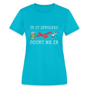 RC Model Airplane Ground Pilot Plane Beer Drinking - Women's Moisture Wicking Performance T-Shirt - turquoise - Front - Zoe (177cm)