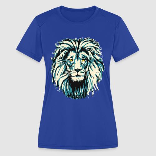 Blue Lion Head Portrait Drawing - Turquoise Lion - Women's Moisture Wicking Performance T-Shirt
